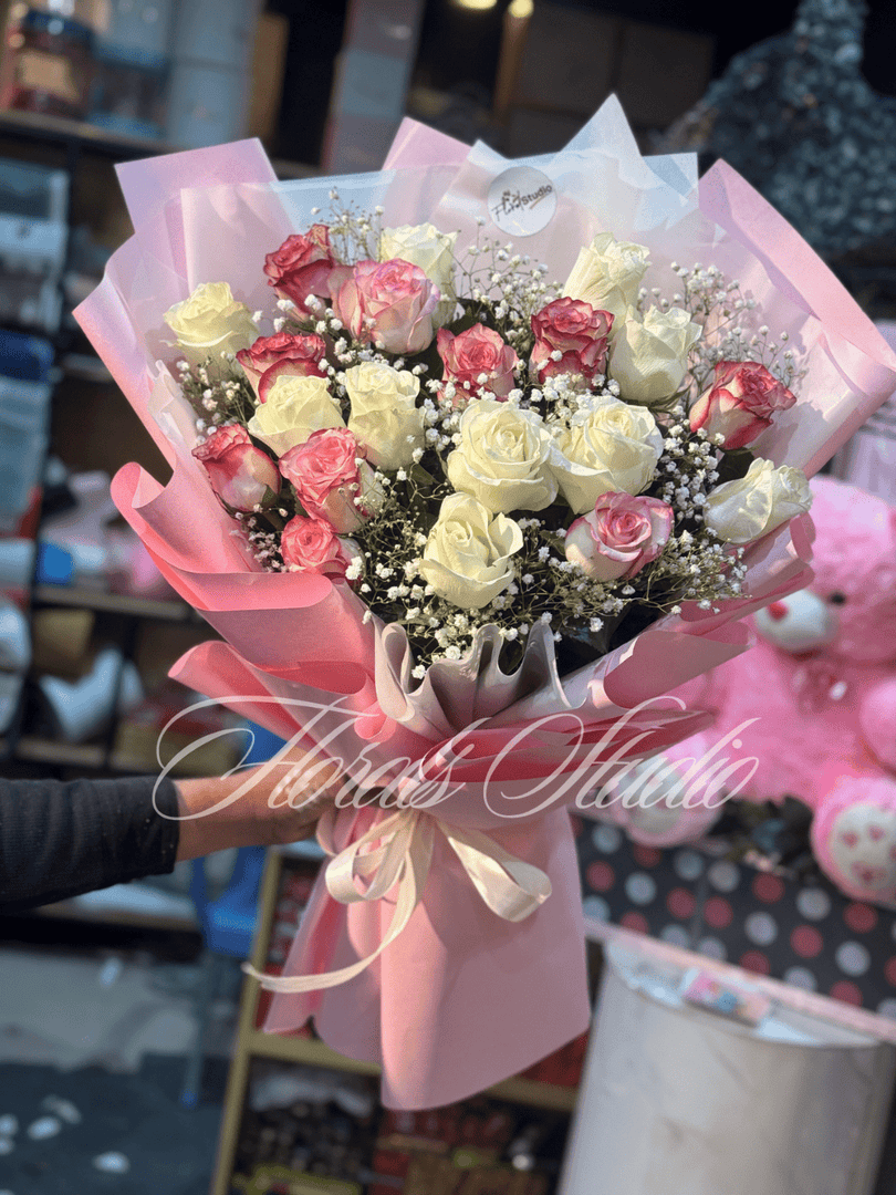Blushing Charm Bouquet with Pink & White Roses