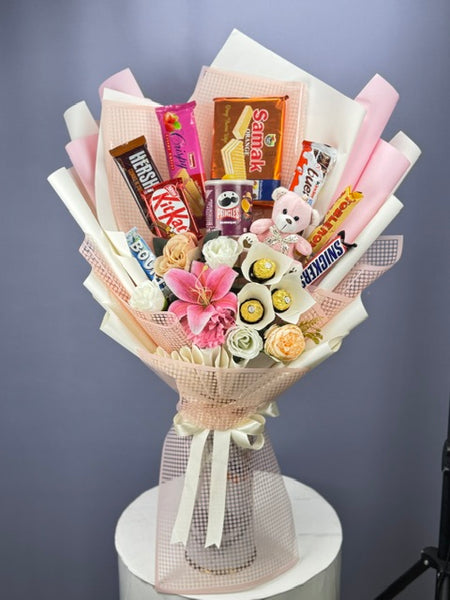 Floral Treats Chocolate Basket with Teddy