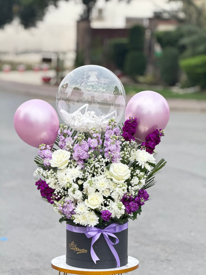 Love Loot Flower Basket — mix of fresh roses, flowers & balloons — delivery Lahore, Karachi, Islamabad