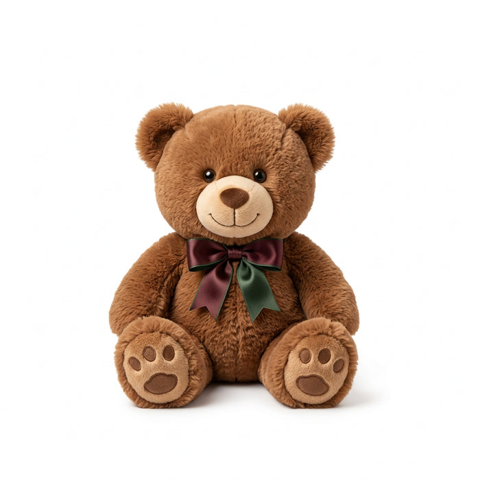 Black and white outline of a teddy bear with a bow tie on a white background