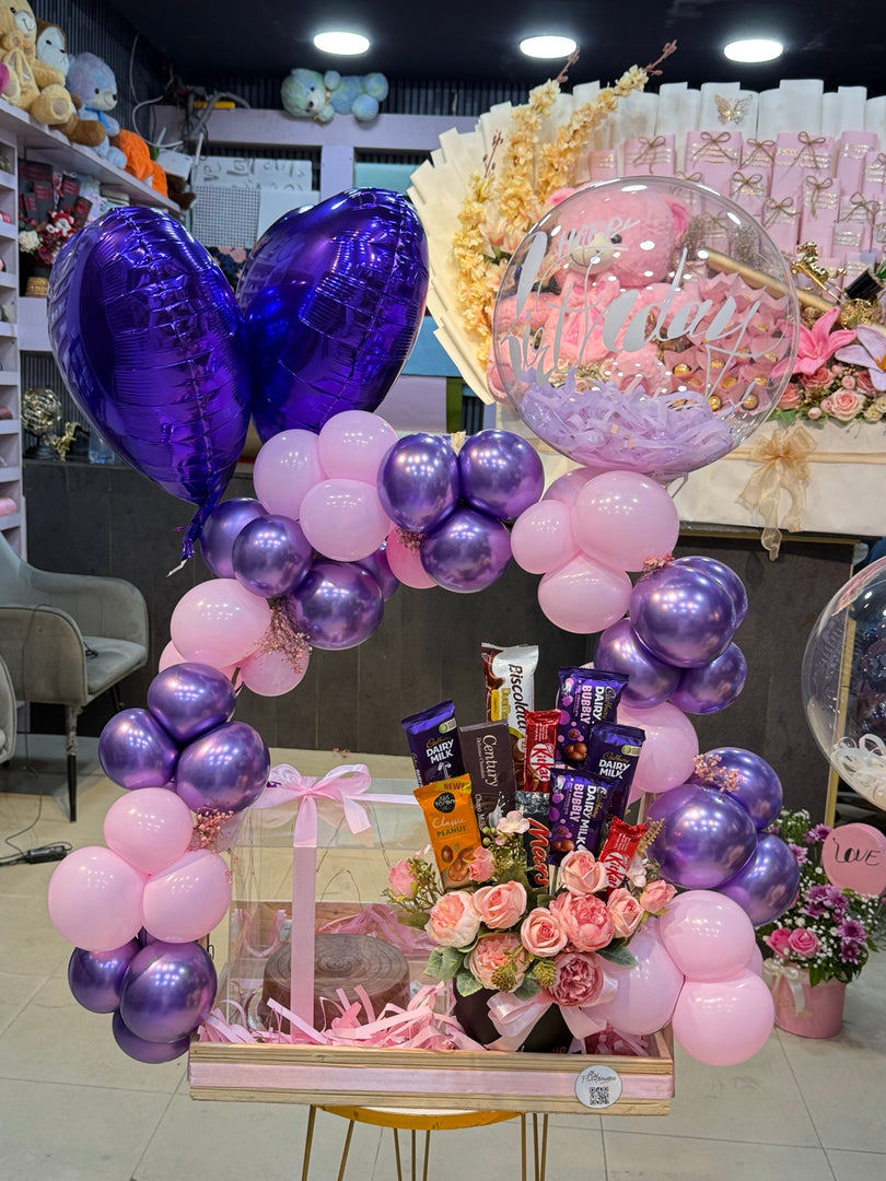 Birthdaycoded Pink & Purple Gift Box with Balloons | Floral Studio