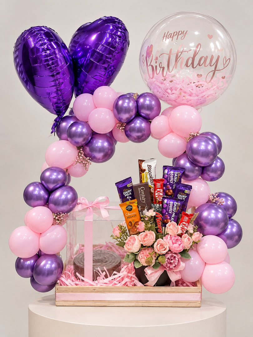 Birthdaycoded Pink & Purple Gift Box with Balloons | Floral Studio