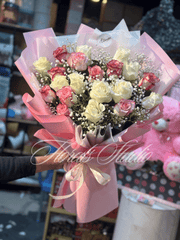 Blushing Charm Bouquet with Pink & White Roses

