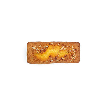 Loaf of almond cake topped with sliced almonds