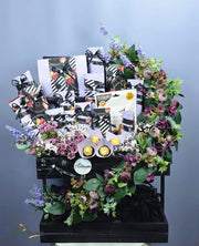 Whispers Of Lavender Lust lavender gift basket with Ferrero Rocher chocolates & imported chocolates. Custom design gift basket designed according to the client requirements.