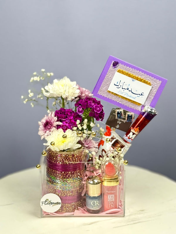 Beautiful Eidi Gift Box with Lipstick, Bangles, Chocolates & Flowers

