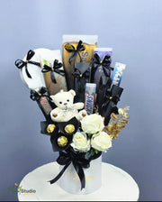 Midnight Affair Cravings gift box with chocolates, teddy bear, roses, and name plate — delivery in Lahore, Karachi, Islamabad