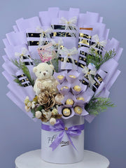 Teddy & Blooms Box with Ferrero Rocher, assorted chocolates, teddy bear, artificial flowers — delivery Lahore, Karachi, Islamabad